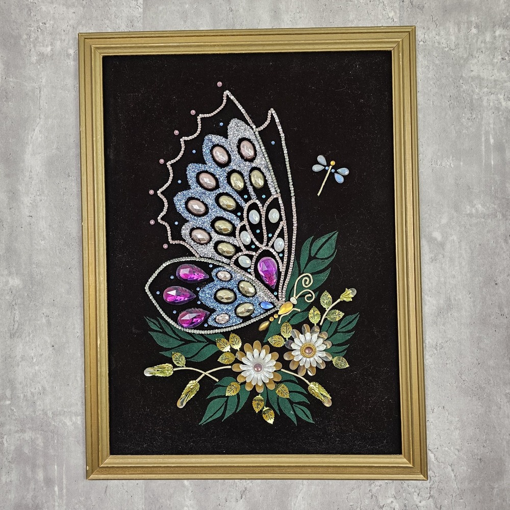 Butterfly Gem Art Framed Wall Decor Sparkly Rhinestone Embellished Artwork‎
